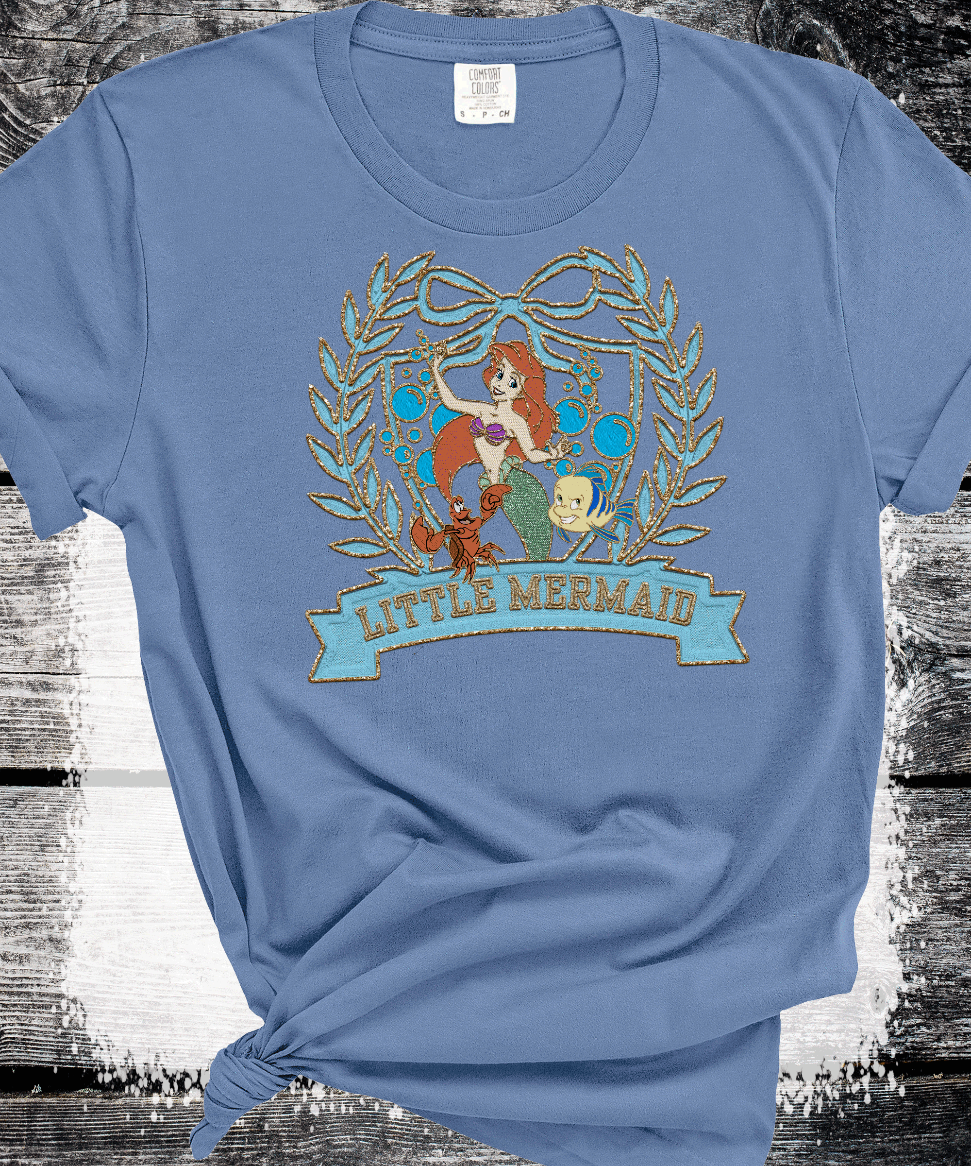 Old School Vintage Little Mermaid, Retro 80s 90s Disney shirts, Flounder and Sebastian shirts,  nostalgic faux embroidered