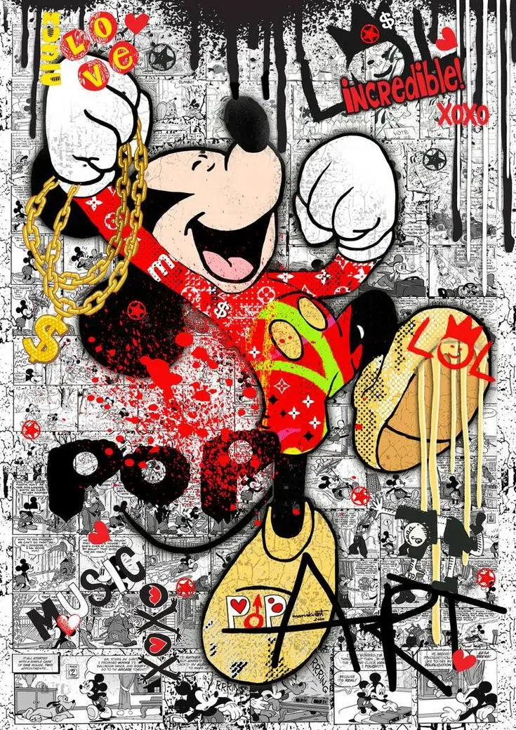 Mickey Mouse Minnie Street Graffiti Canvas Painting Prints Poster Creative Modern Wall Art Pictures Living Room Home Decor