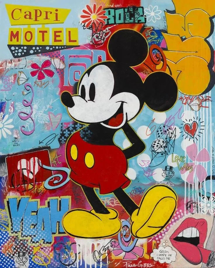 Mickey Mouse Minnie Street Graffiti Canvas Painting Prints Poster Creative Modern Wall Art Pictures Living Room Home Decor