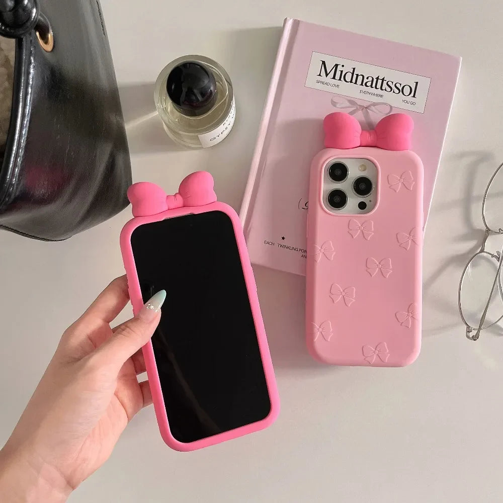 3D Cute Bowknot Cartoon Tie Silicone Phone Case For iPhone