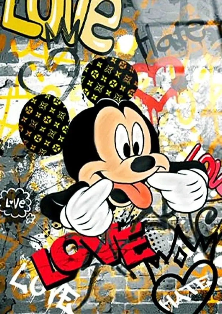 Mickey Mouse Minnie Street Graffiti Canvas Painting Prints Poster Creative Modern Wall Art Pictures Living Room Home Decor