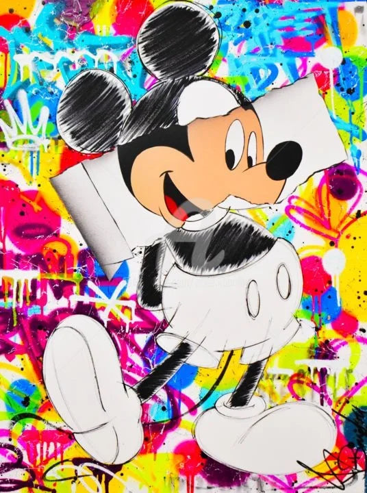Mickey Mouse Minnie Street Graffiti Canvas Painting Prints Poster Creative Modern Wall Art Pictures Living Room Home Decor