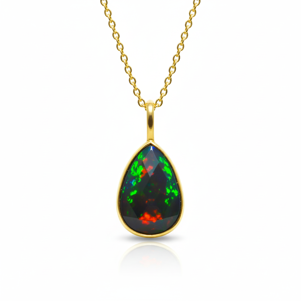 Black Fire Opal Rose Cut Necklace